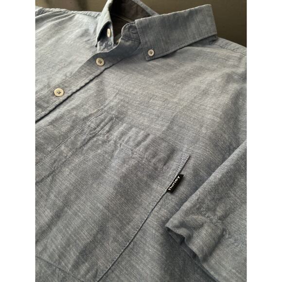 HURLEY Standard Collection Slub Button-down Cotton Shirt sz XXL | Blue - Picture 2 of 6